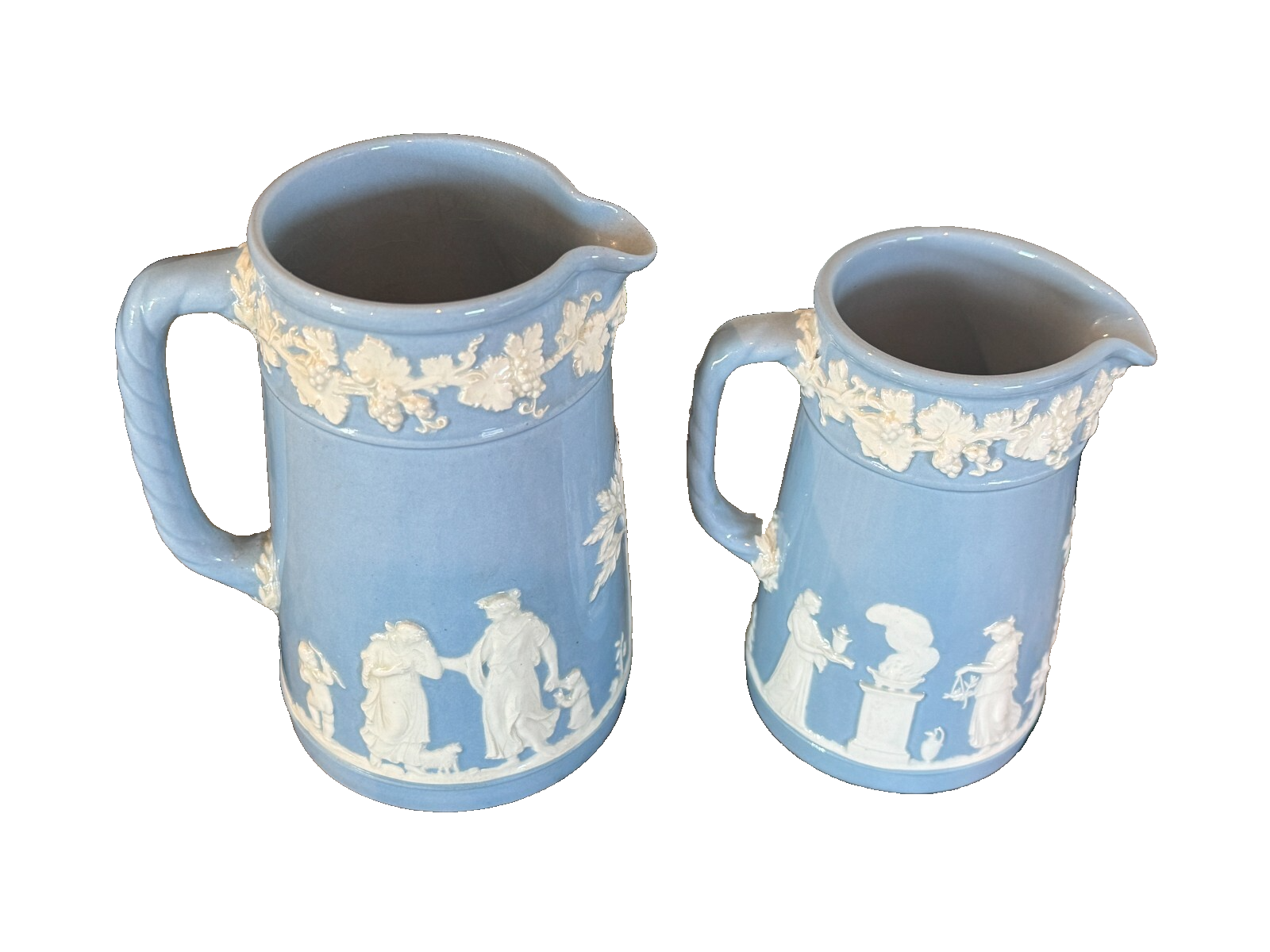 Antique Wedgwood Blue Jasperware Pottery Pitchers – Set of 2