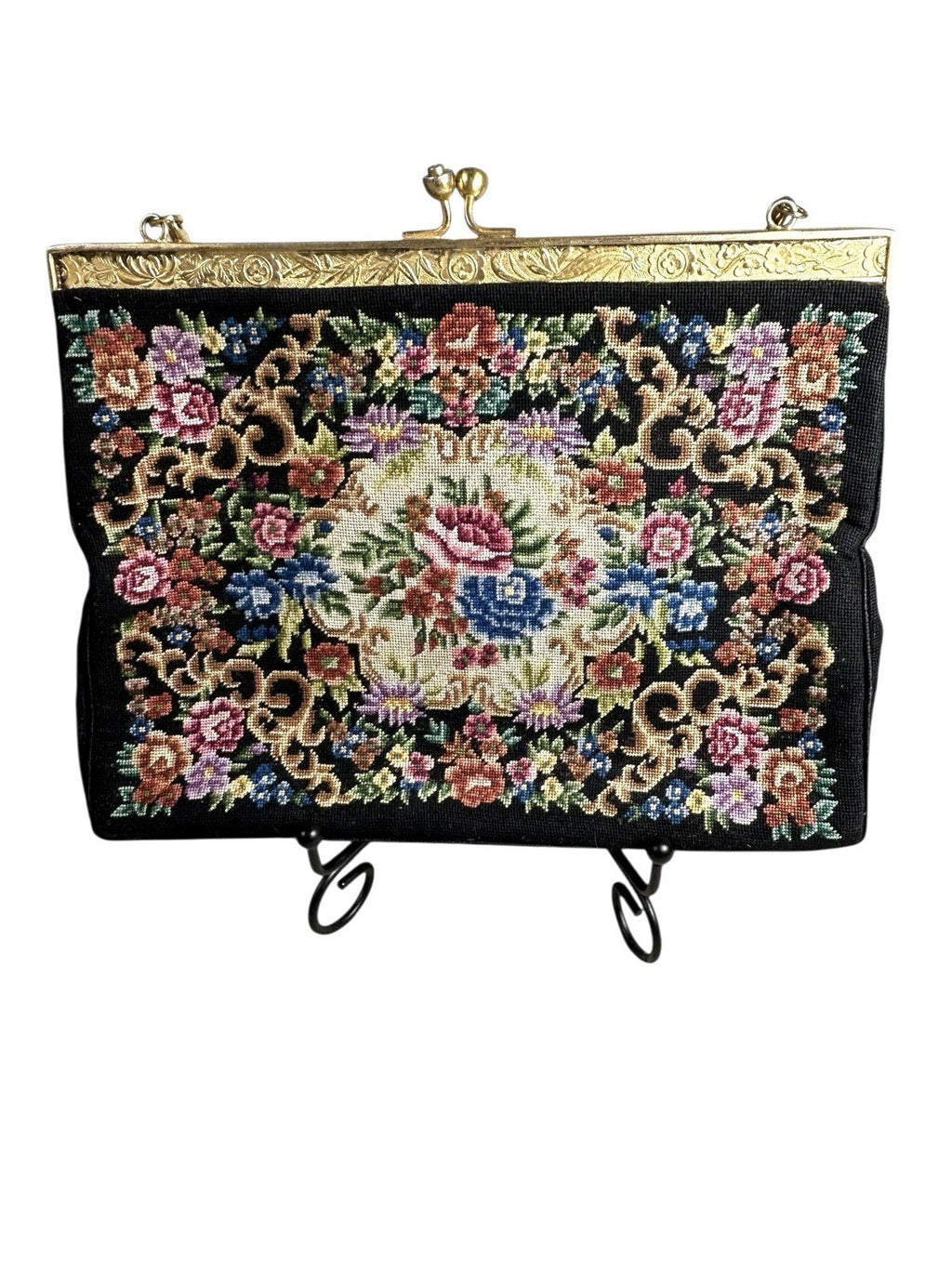 Vintage Tapestry Needlepoint Clutch Purse