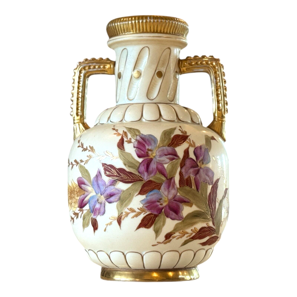 Antique RSK Royal Rudolstadt Hand Painted Floral Porcelain Urn Vase Gilt Handles