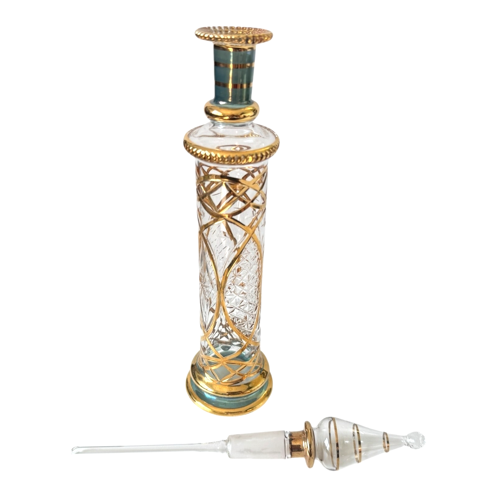 Antique Bohemian Cut Crystal Moser Style Raised Gilt Scent or Perfume Bottle