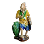 Antique Yellow Glazed Chinese Export Ceramic Pottery Mudman Figurine