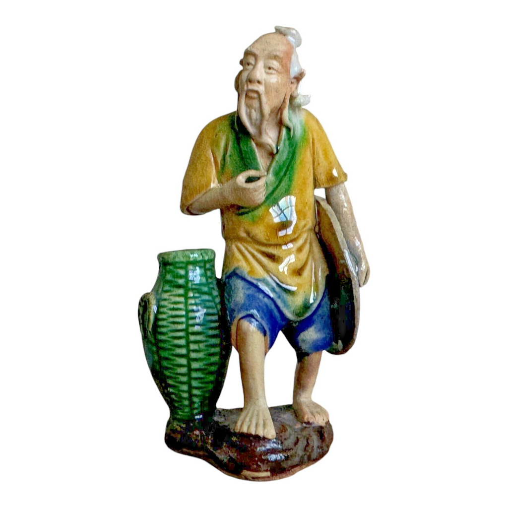Antique Yellow Glazed Chinese Export Ceramic Pottery Mudman Figurine