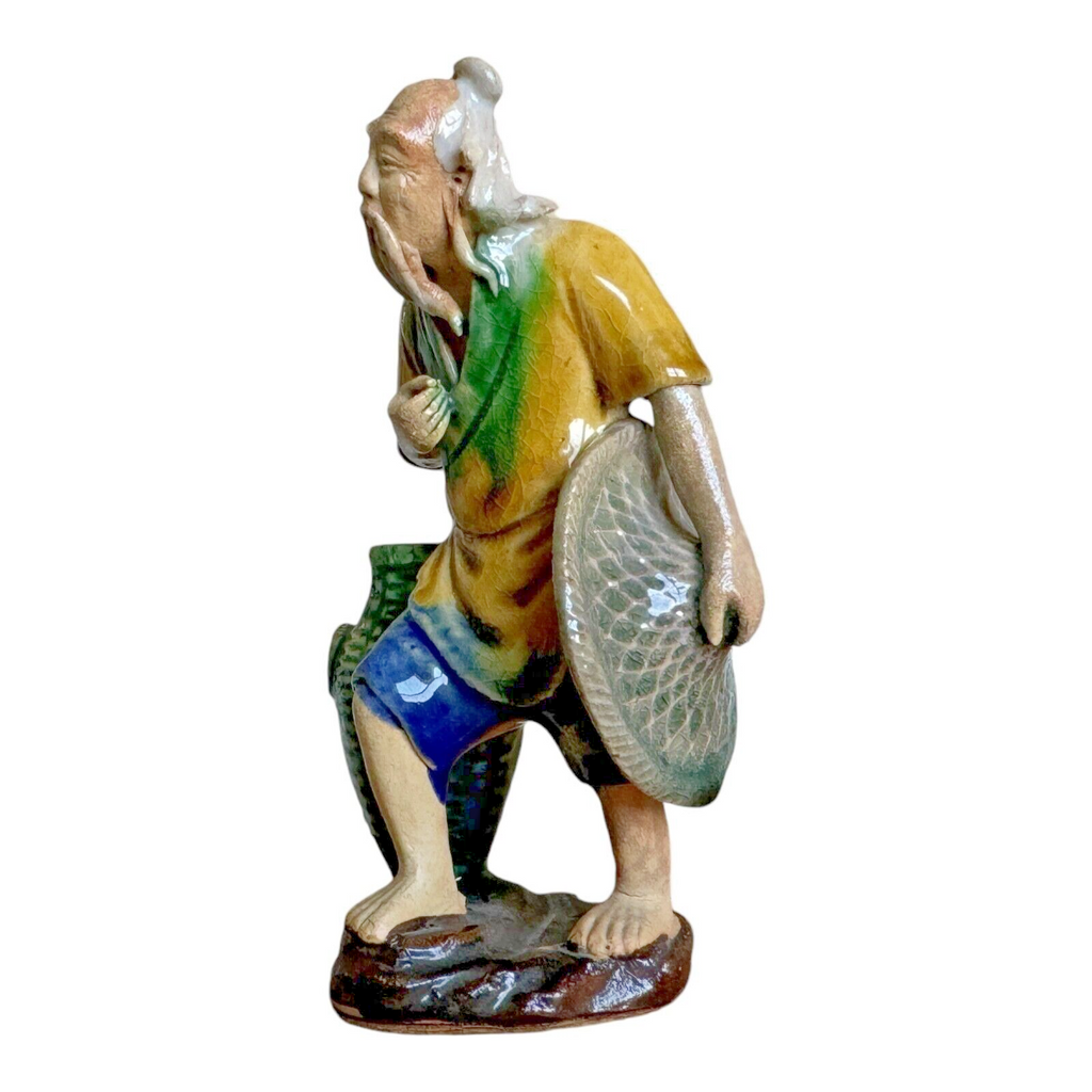 Antique Yellow Glazed Chinese Export Ceramic Pottery Mudman Figurine