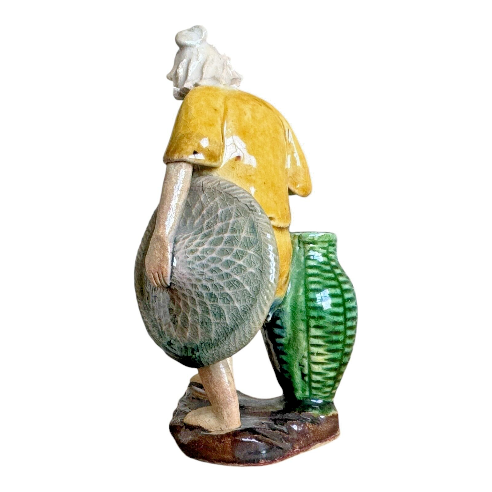 Antique Yellow Glazed Chinese Export Ceramic Pottery Mudman Figurine