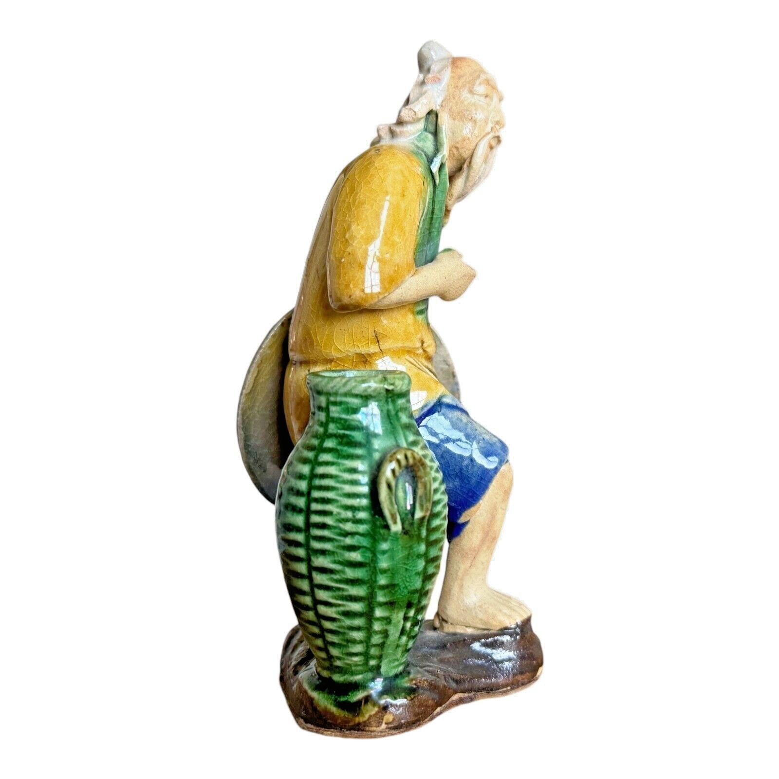 Antique Yellow Glazed Chinese Export Ceramic Pottery Mudman Figurine