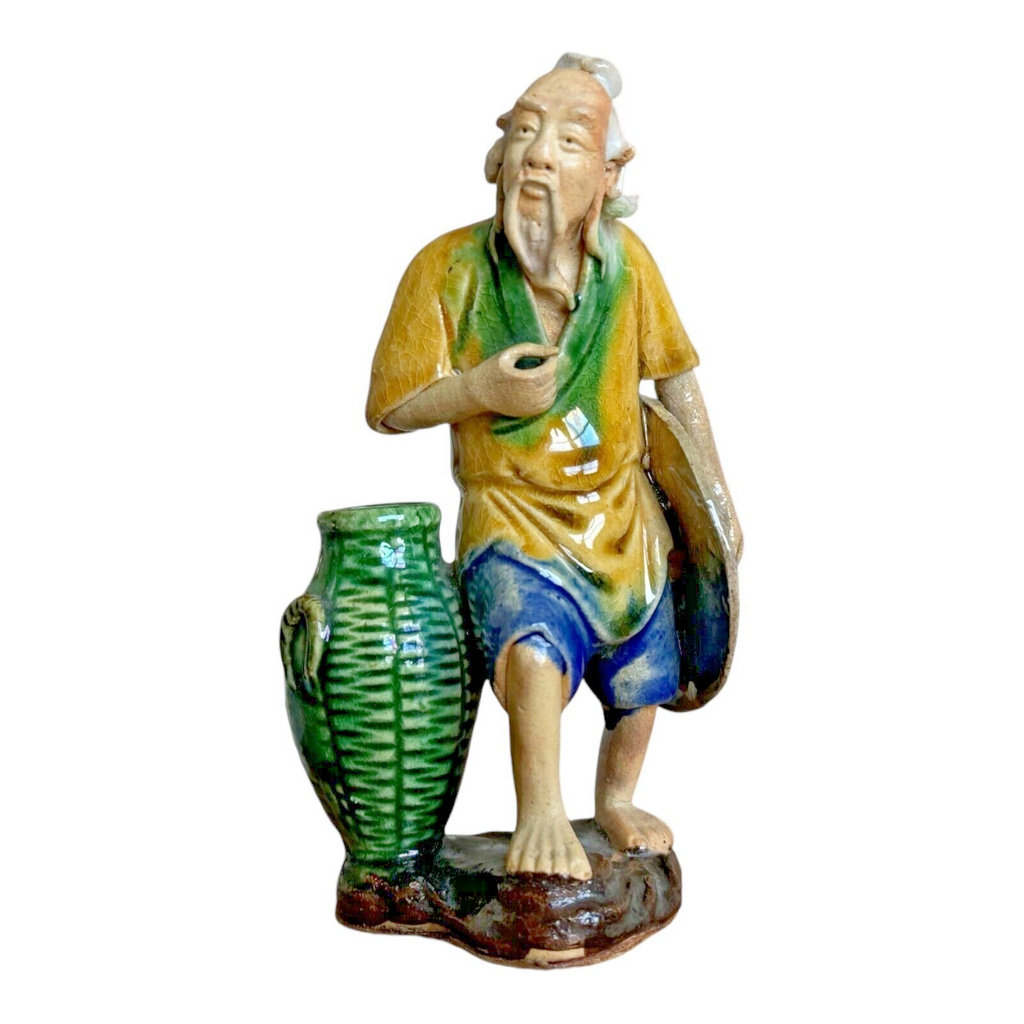 Antique Yellow Glazed Chinese Export Ceramic Pottery Mudman Figurine