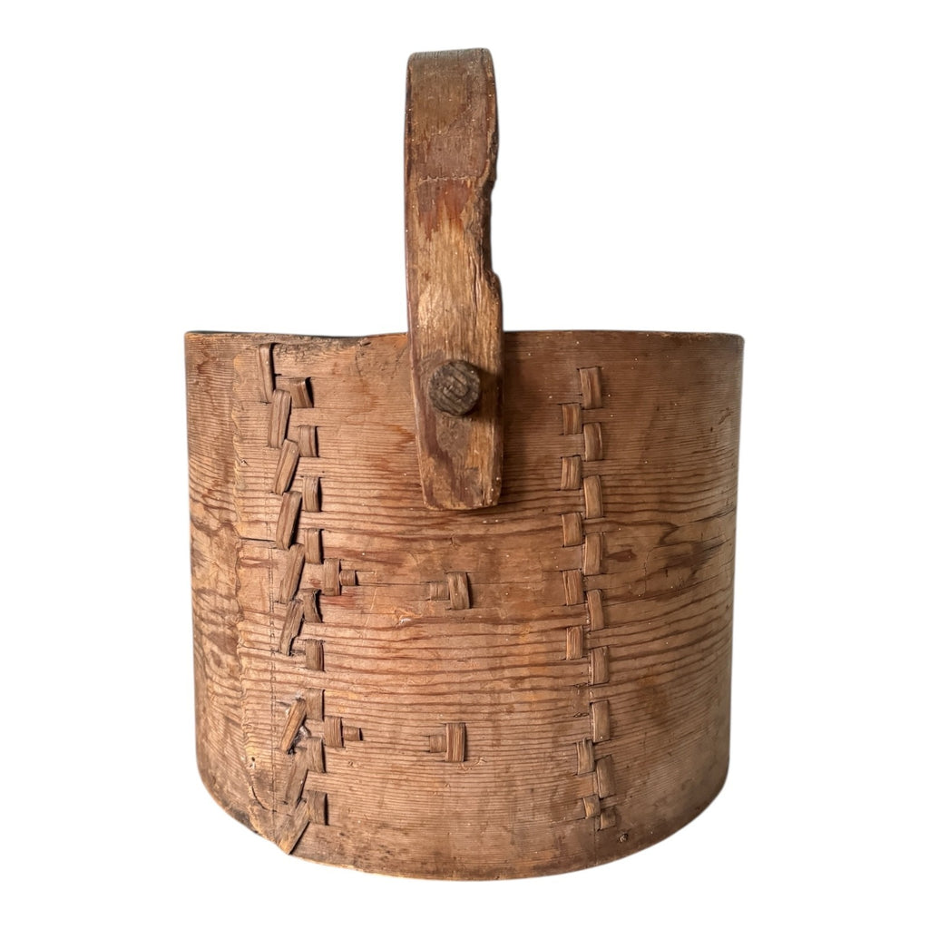 Antique Large Stitched Bentwood Dry Measure Grain Bucket with Handle