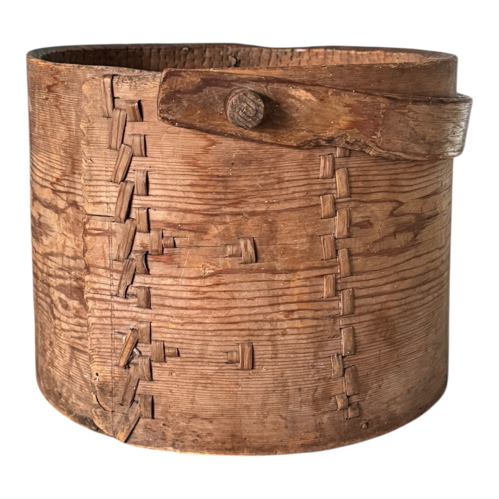 Antique Large Stitched Bentwood Dry Measure Grain Bucket with Handle