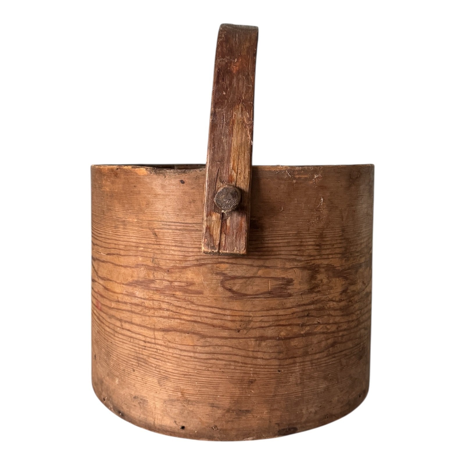 Antique Large Stitched Bentwood Dry Measure Grain Bucket with Handle