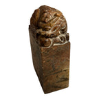 Antique Hand Carved Stone Foo Dog Stamp & Seal with Village Scene