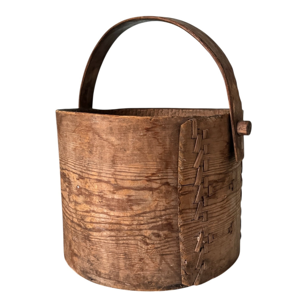 Antique Large Stitched Bentwood Dry Measure Grain Bucket with Handle