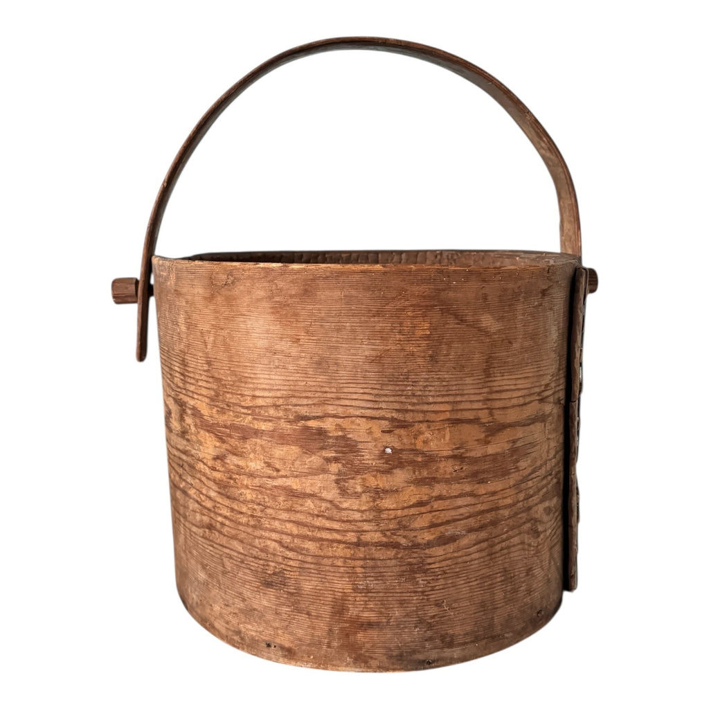 Antique Large Stitched Bentwood Dry Measure Grain Bucket with Handle