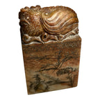 Antique Hand Carved Stone Foo Dog Stamp & Seal with Village Scene