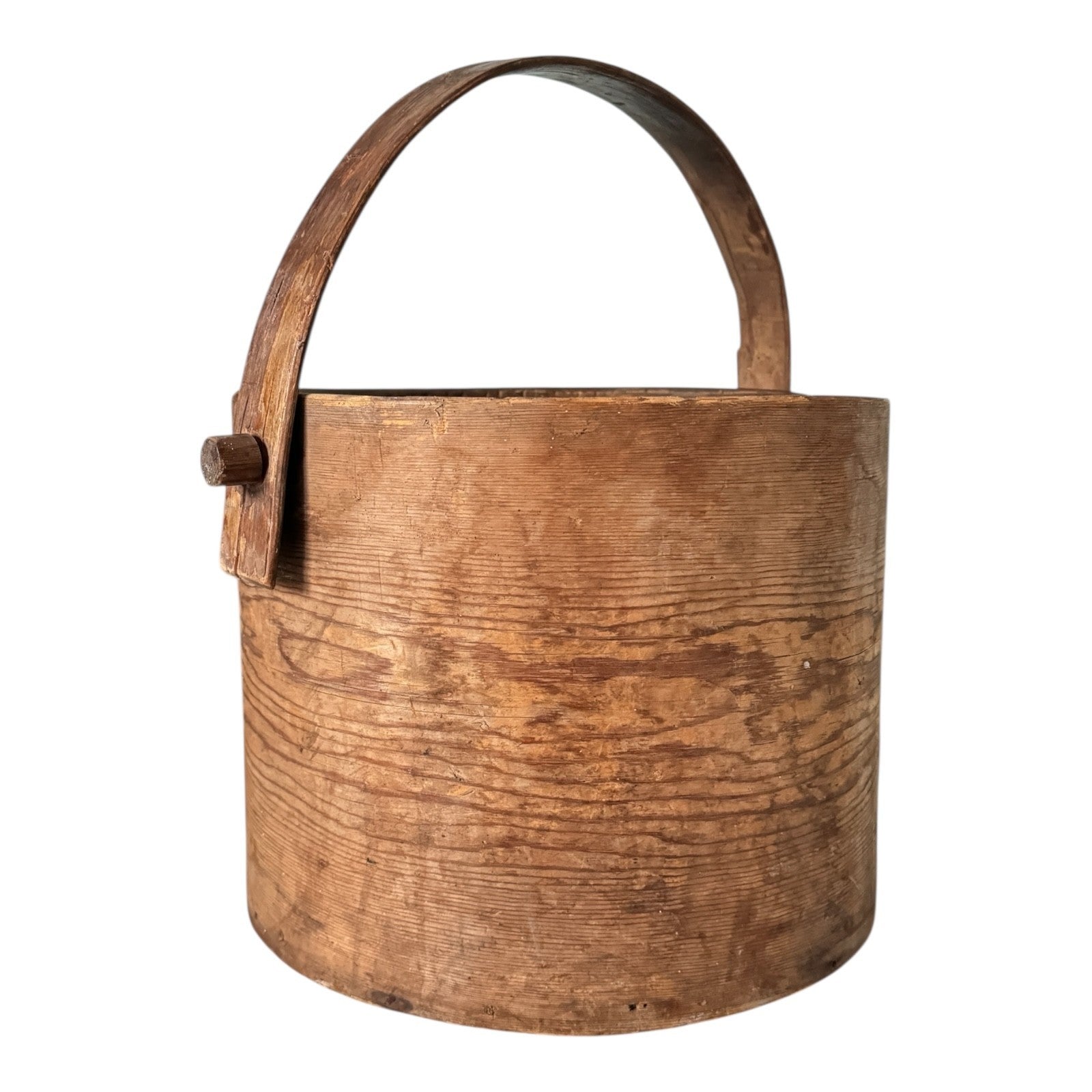 Antique Large Stitched Bentwood Dry Measure Grain Bucket with Handle