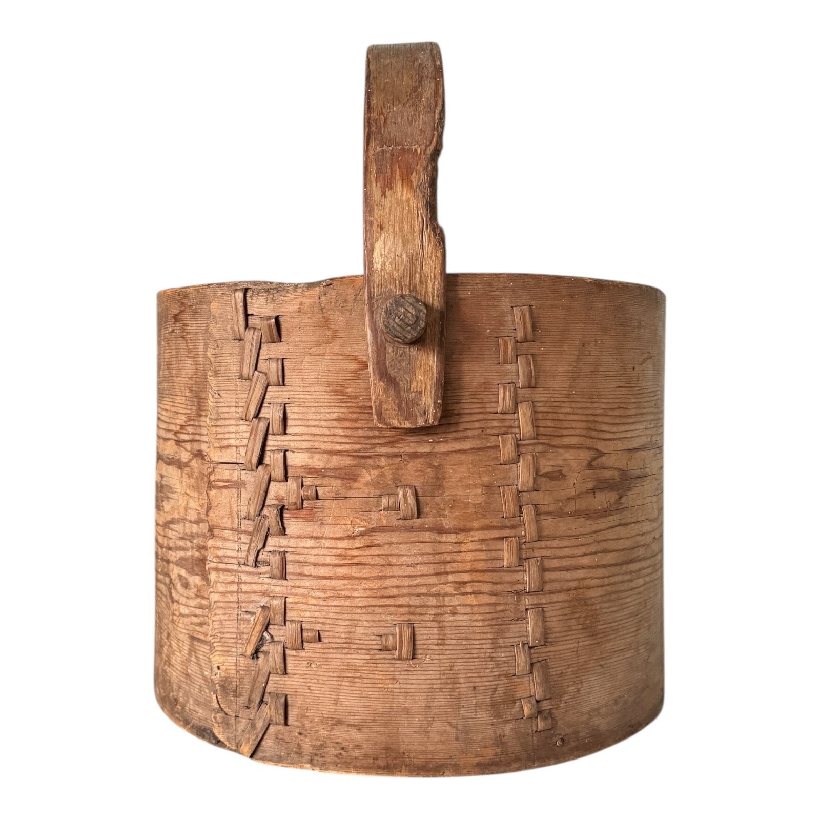 Antique Large Stitched Bentwood Dry Measure Grain Bucket with Handle