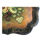 Antique Americana Decorative Hand Painted Floral Toleware Tray, Hanging Wall Art