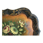 Antique Americana Decorative Hand Painted Floral Toleware Tray, Hanging Wall Art