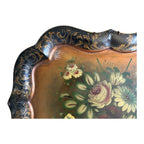 Antique Americana Decorative Hand Painted Floral Toleware Tray, Hanging Wall Art