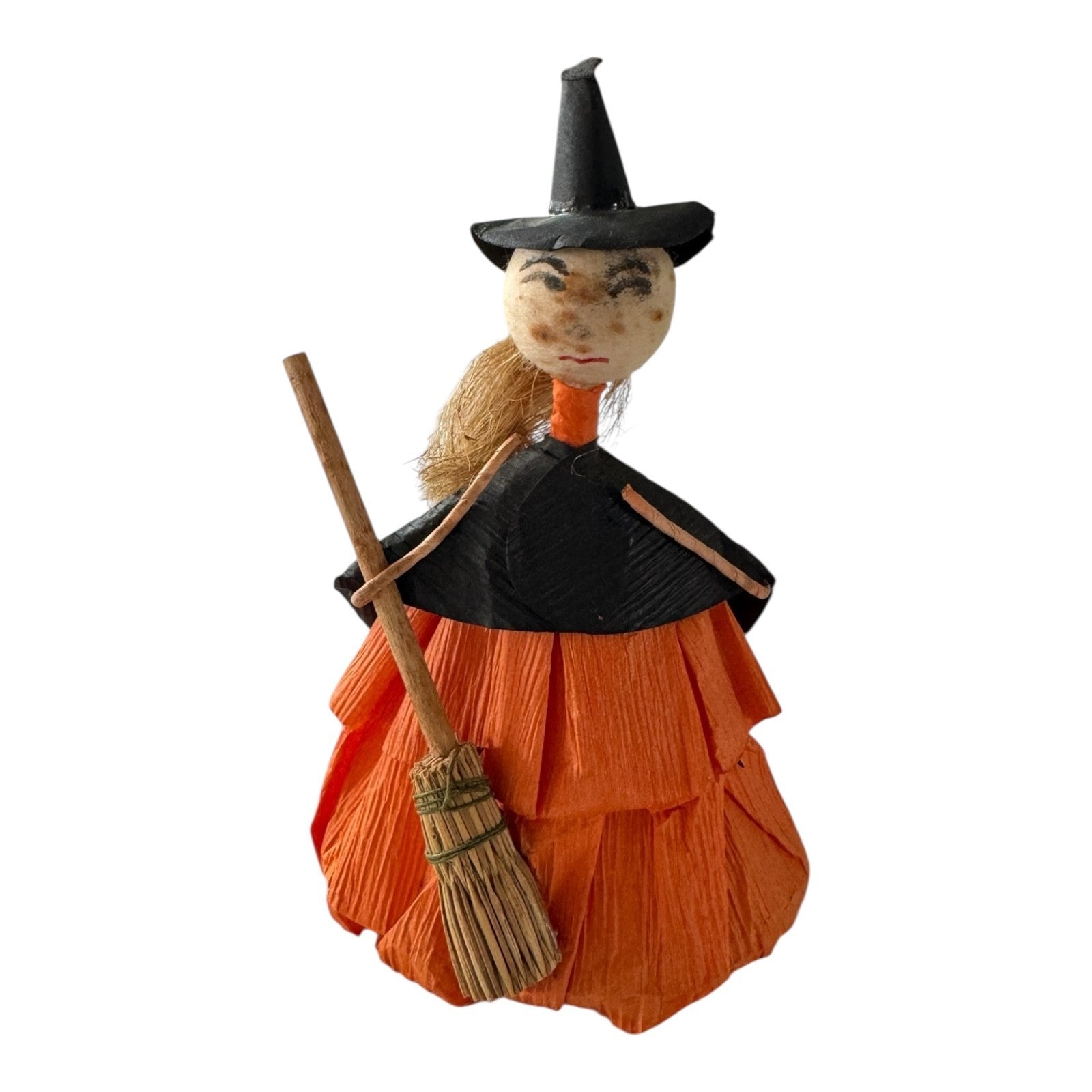Vintage Halloween Crepe Paper Skirt Witch Figurine Decoration - Japan
