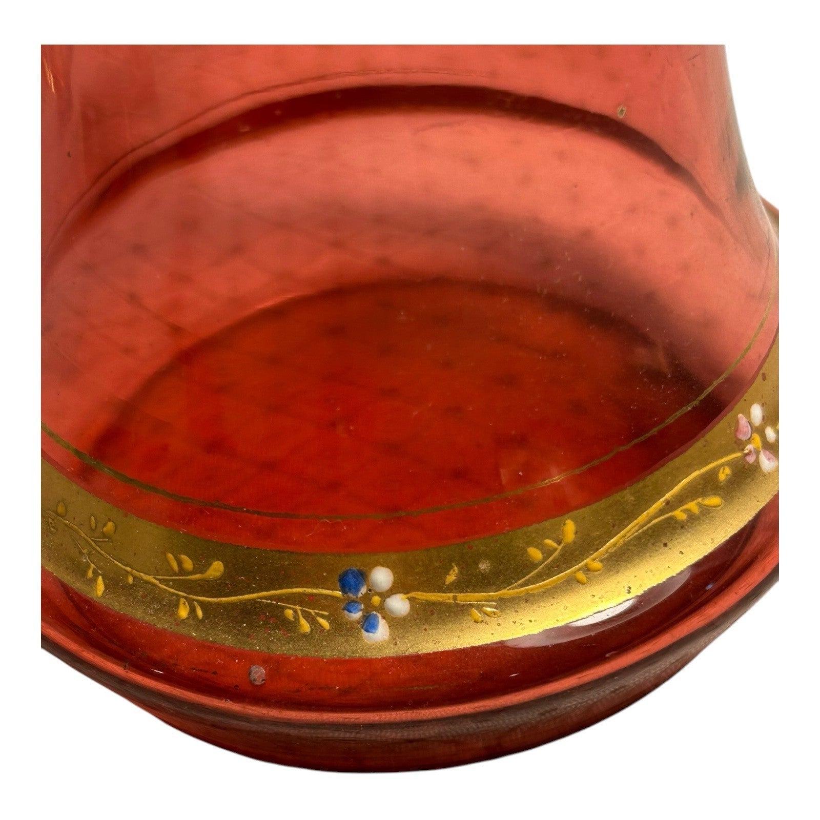 Antique Moser Cranberry Glass Vase with Gold Gilt Enamel Decoration - 13"
