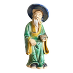 Antique Green Glazed Chinese Export Pottery Mudman Fisherman Figurine