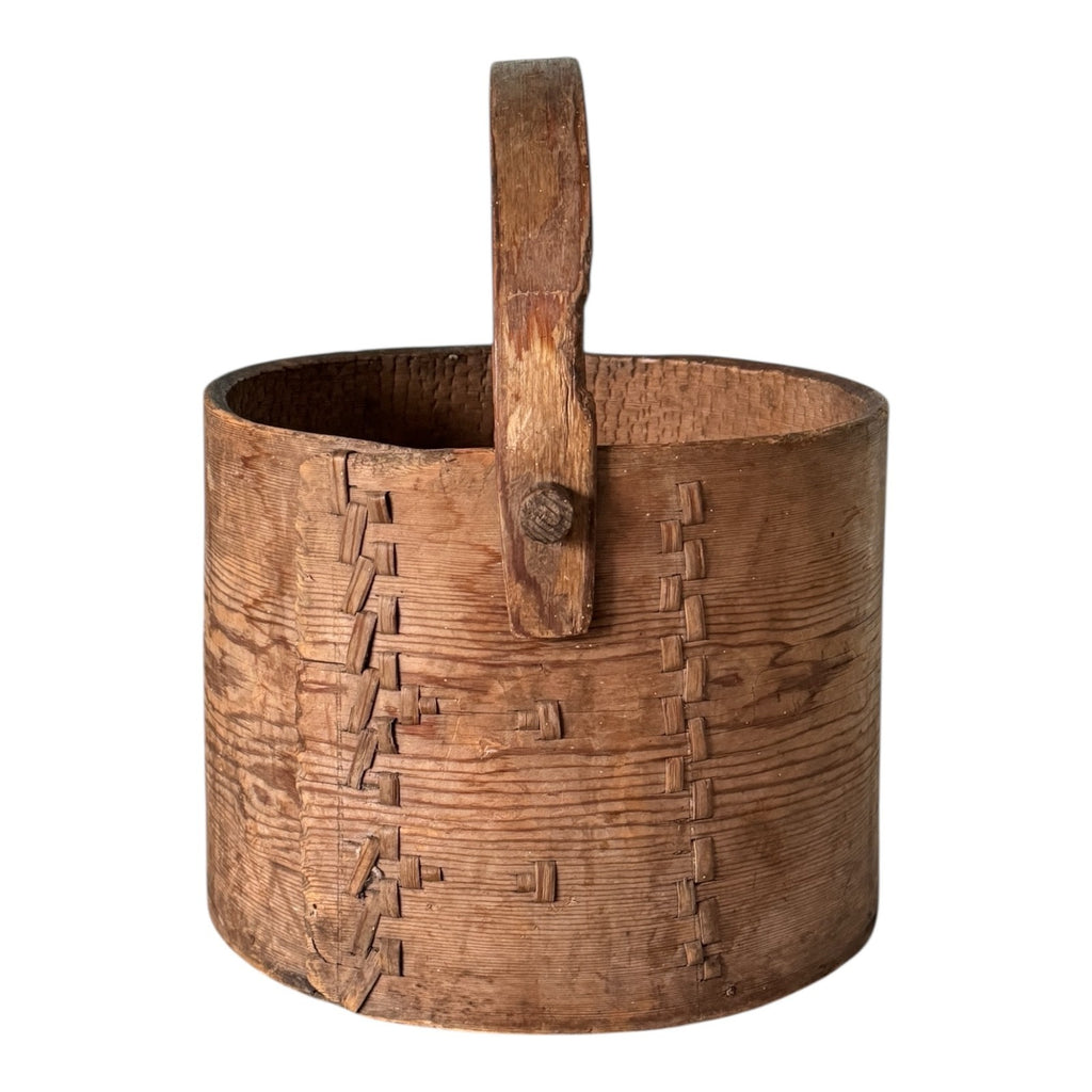 Antique Large Stitched Bentwood Dry Measure Grain Bucket with Handle