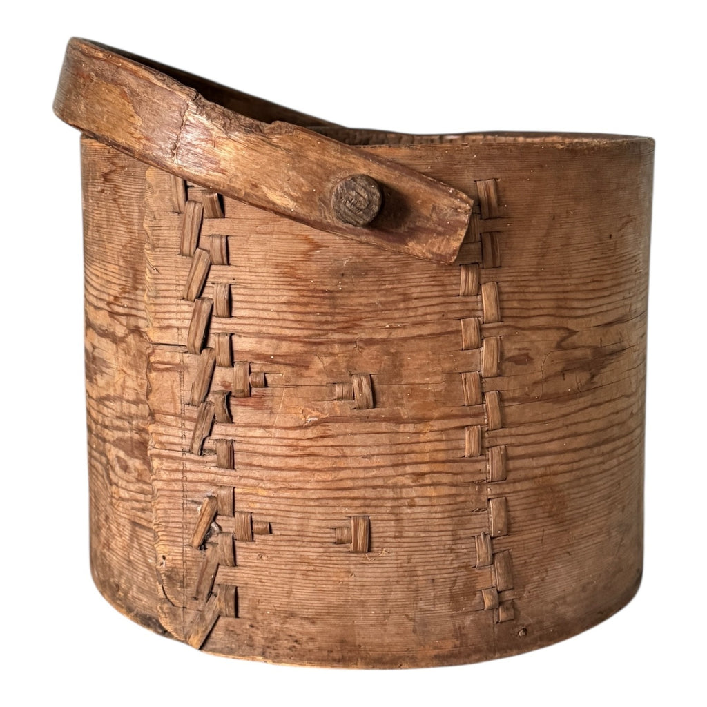 Antique Large Stitched Bentwood Dry Measure Grain Bucket with Handle