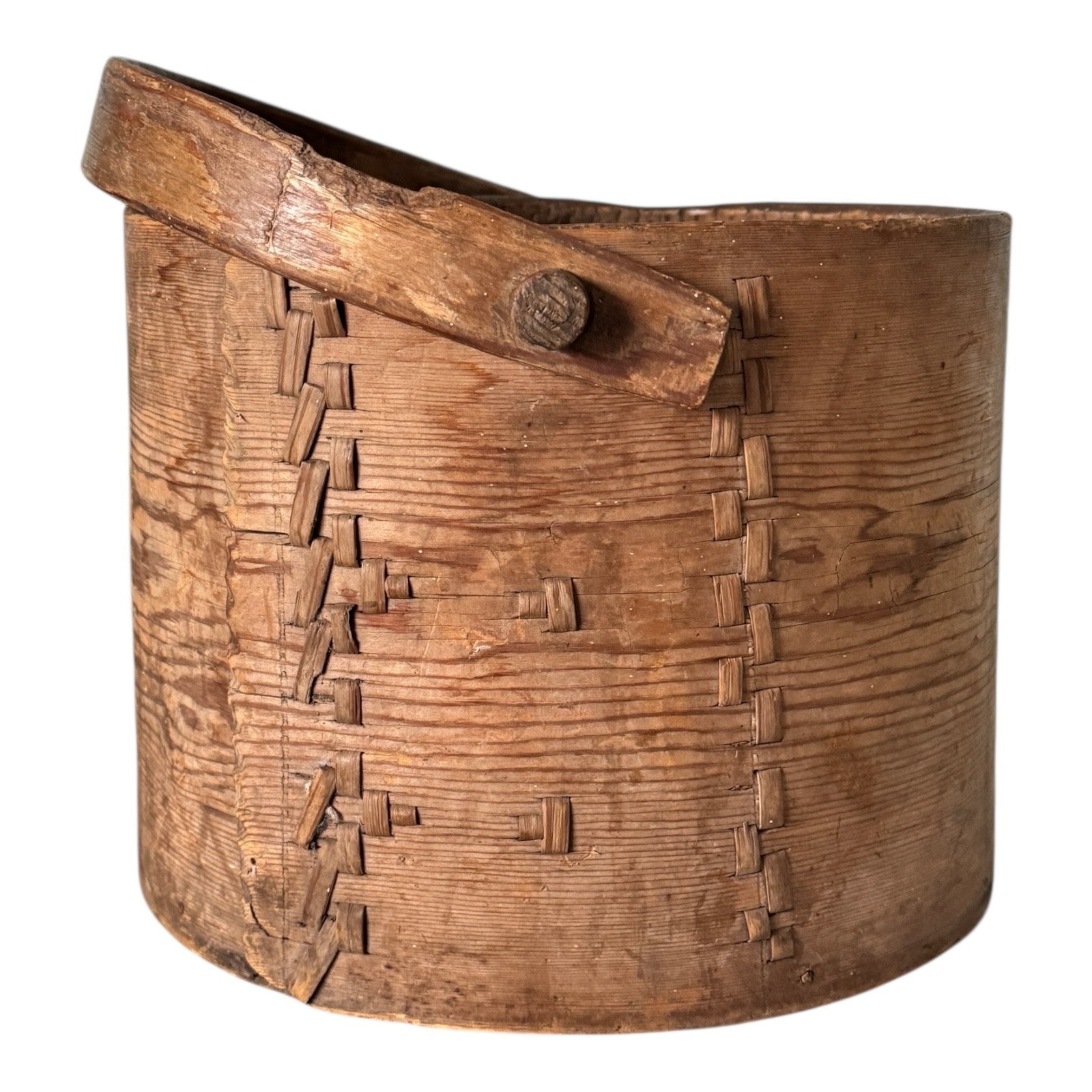Antique Large Stitched Bentwood Dry Measure Grain Bucket with Handle