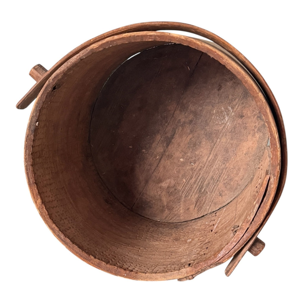 Antique Large Stitched Bentwood Dry Measure Grain Bucket with Handle