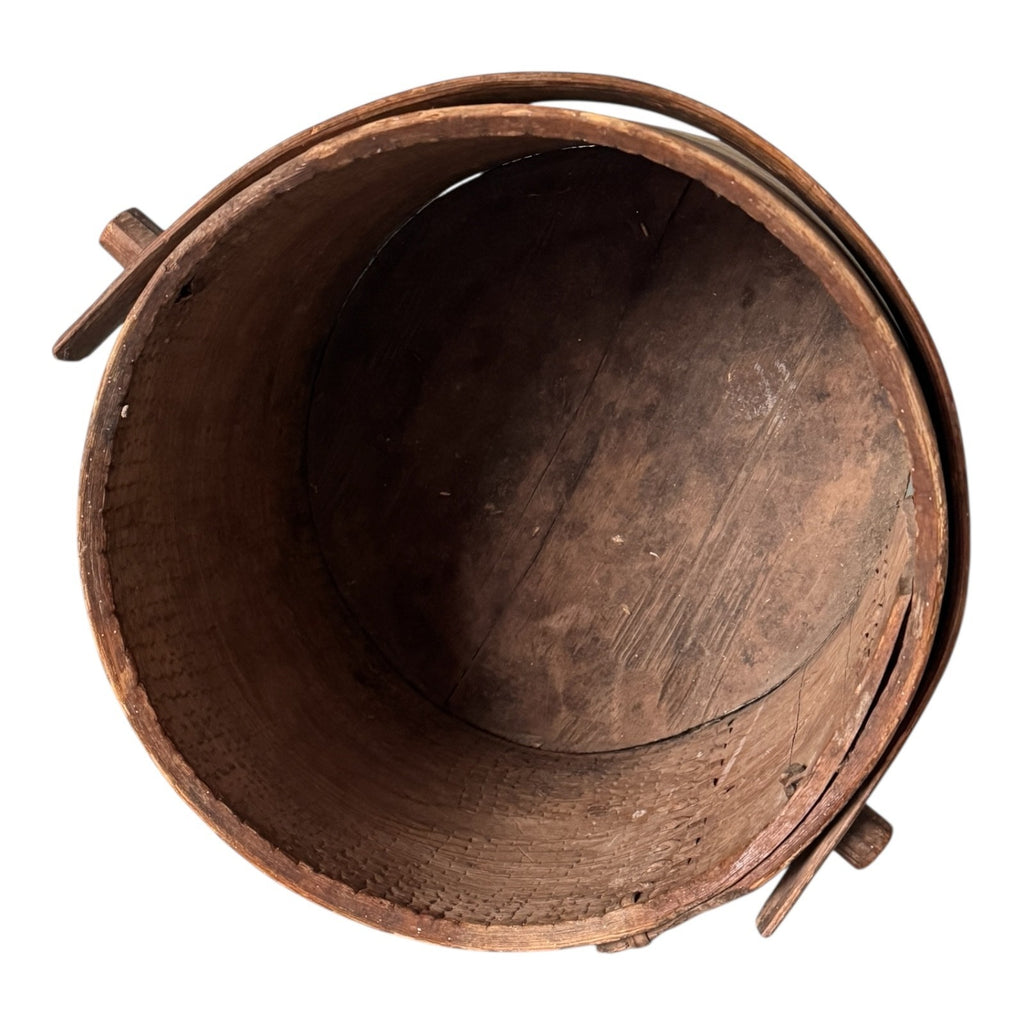 Antique Large Stitched Bentwood Dry Measure Grain Bucket with Handle