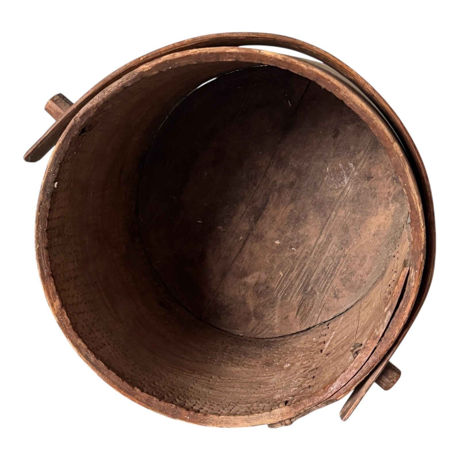 Antique Large Stitched Bentwood Dry Measure Grain Bucket with Handle