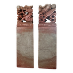 Vintage Chinese Hand Carved Soapstone Seal Stamp Pair in Box - Dragon & Phoenix