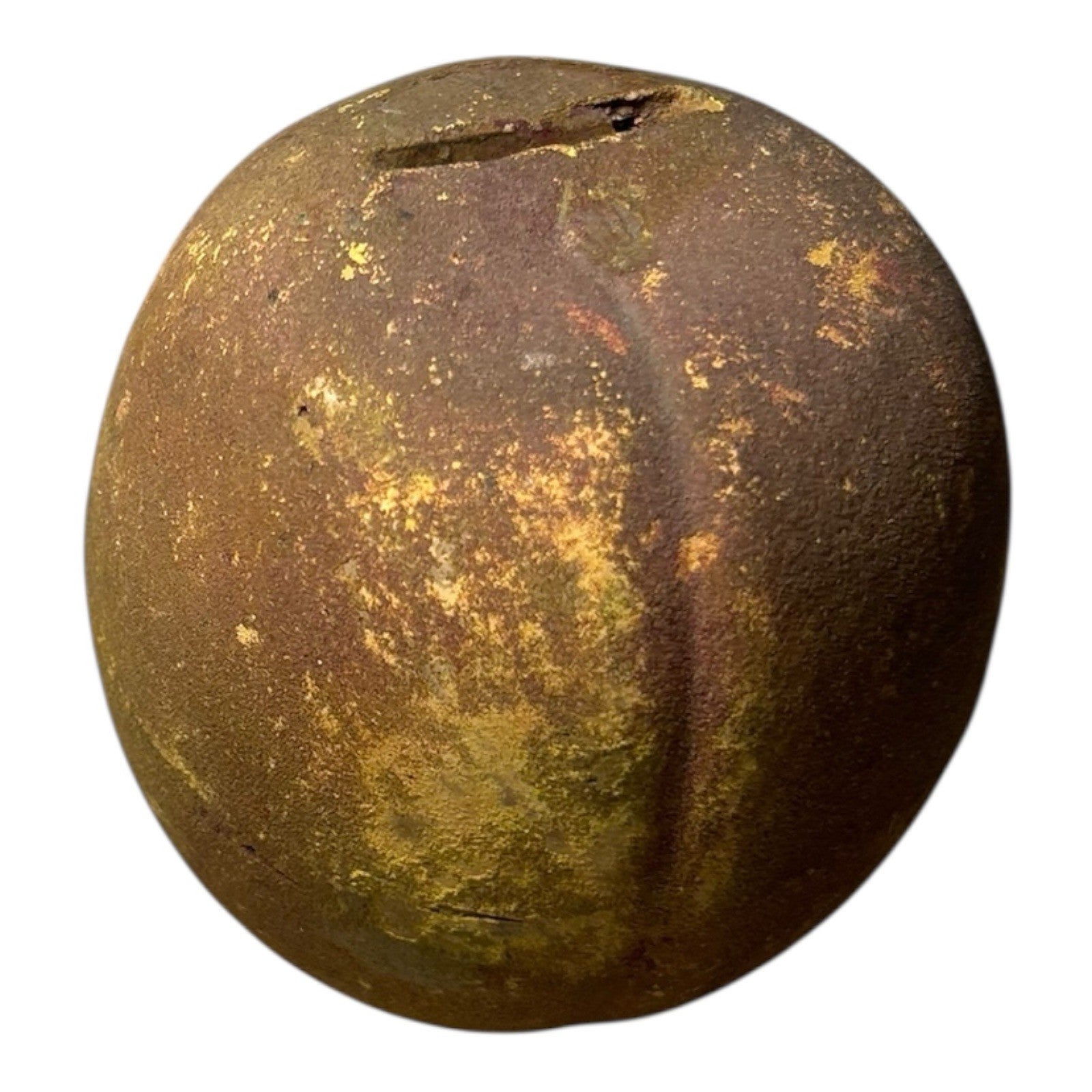 Antique Redware Pottery Yellow Apple Still Bank