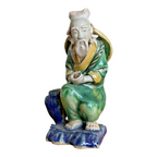 Antique Chinese Export Green Glazed Ceramic Pottery Sitting Mudman Figure
