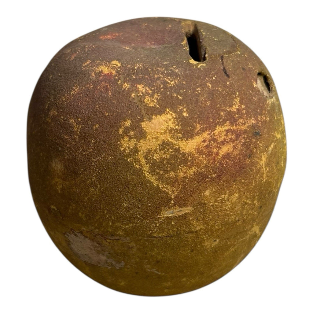 Antique Redware Pottery Yellow Apple Still Bank