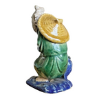 Antique Chinese Export Green Glazed Ceramic Pottery Sitting Mudman Figure