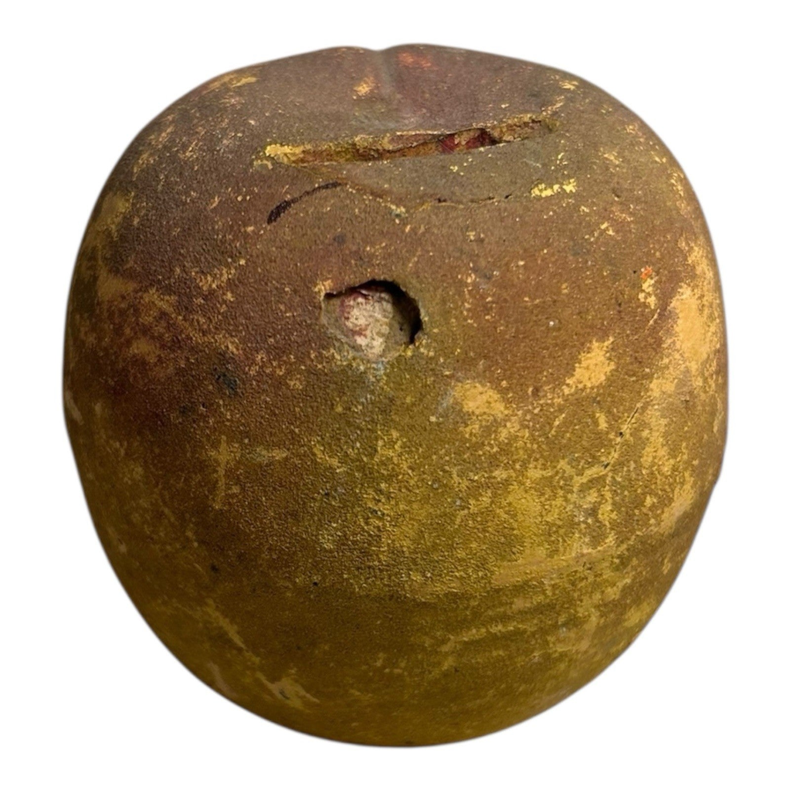 Antique Redware Pottery Yellow Apple Still Bank
