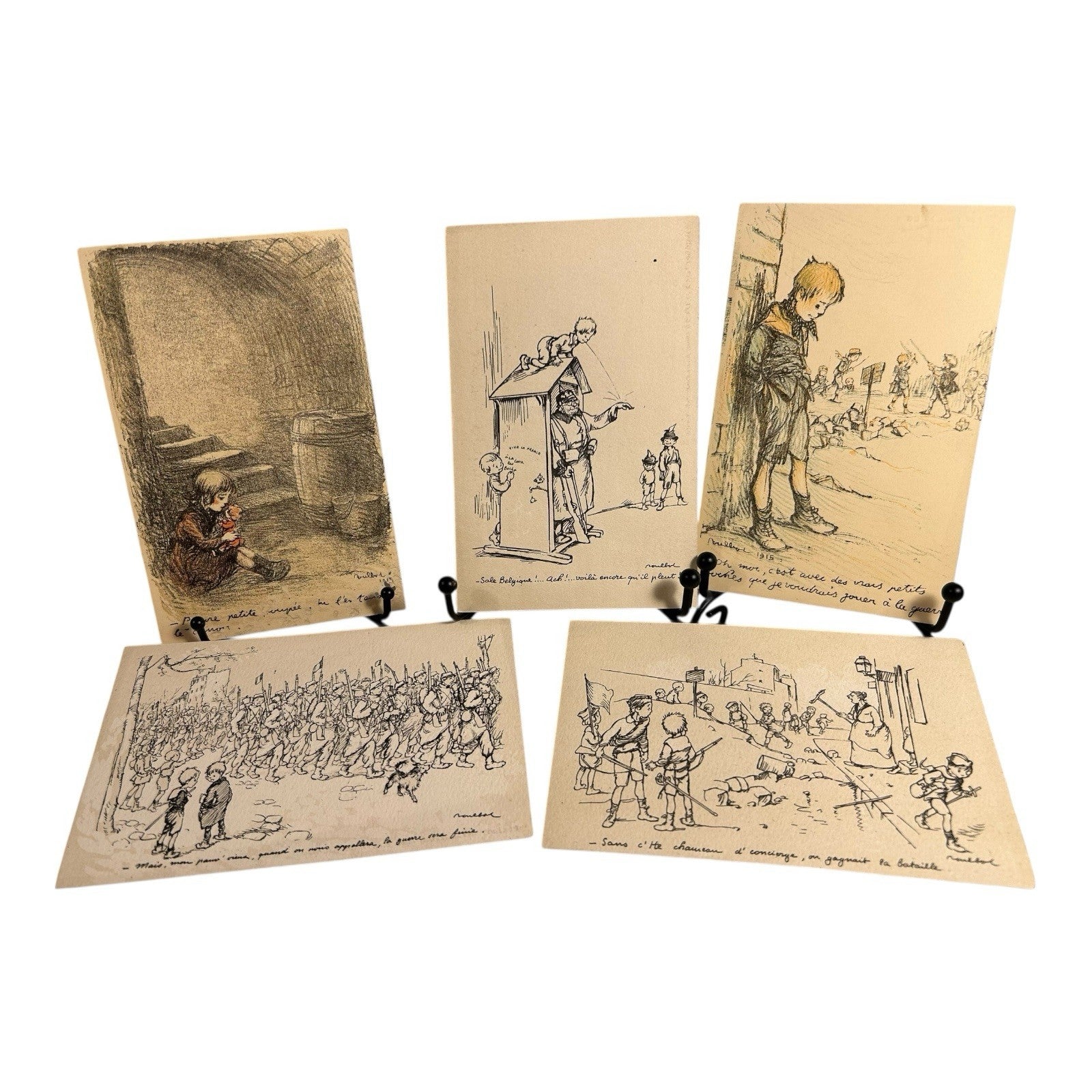 Antique WW1 World War One Set of 5 French Propaganda Post Cards - Unused
