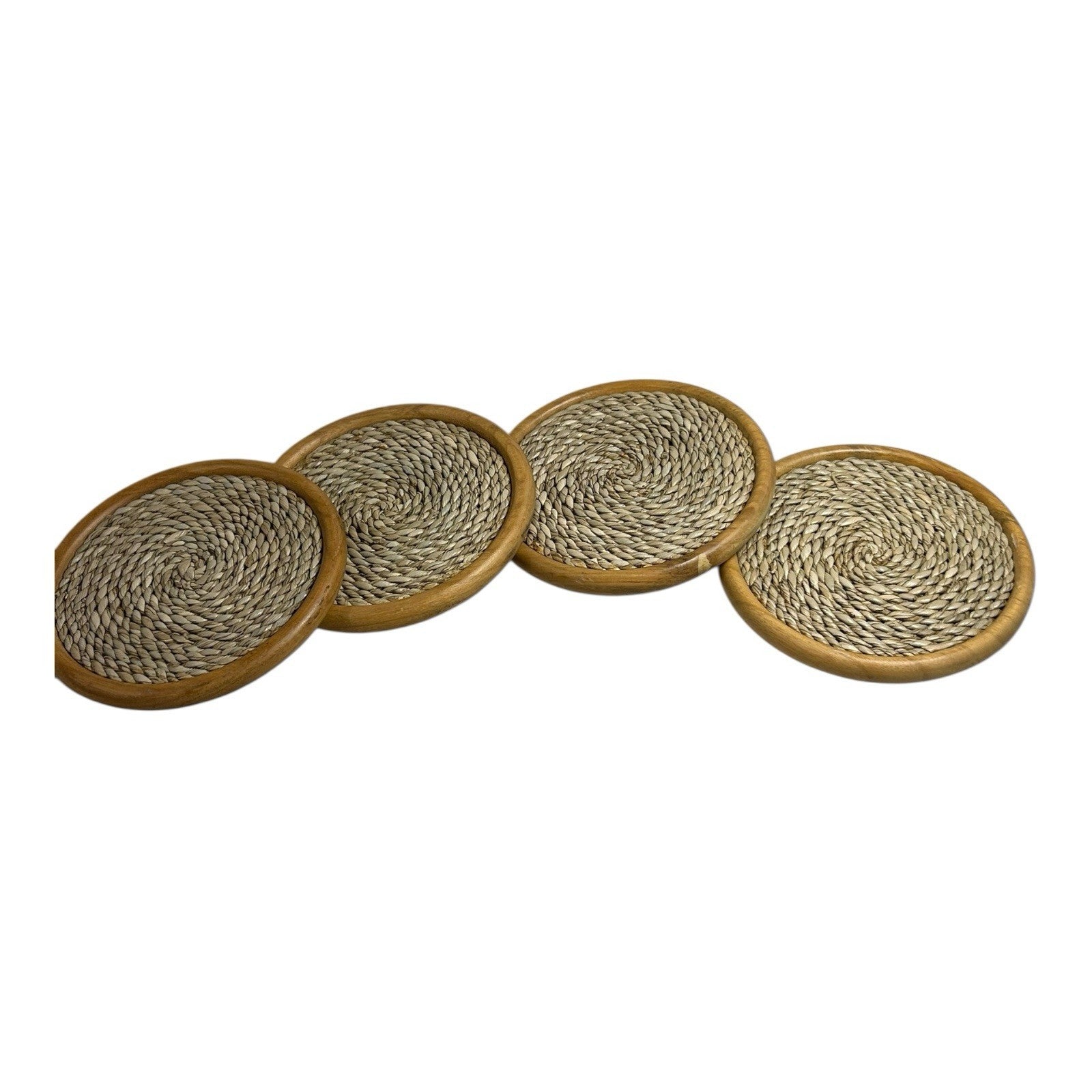 Vintage Natural Woven Seagrass & Wood Drink Coasters (4) - Martha Stewart Prop