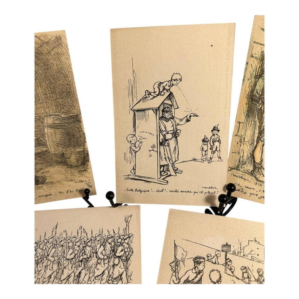 Antique WW1 World War One Set of 5 French Propaganda Post Cards - Unused