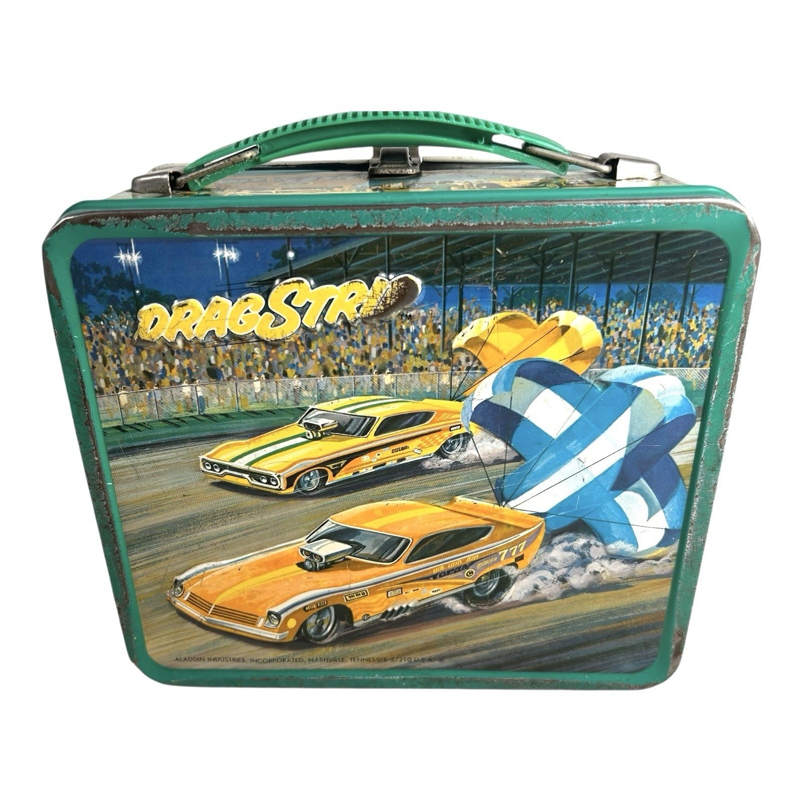 Vintage 1975 Aladdin Drag Strip Metal Lunchbox with Thermos