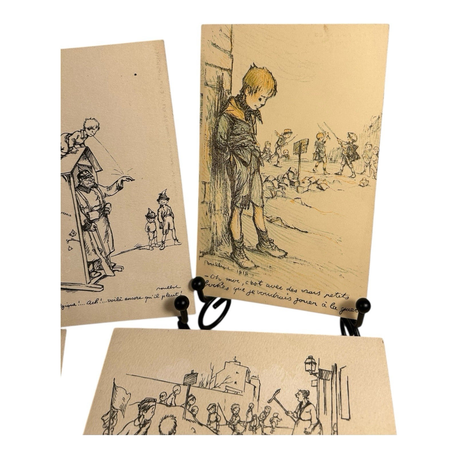 Antique WW1 World War One Set of 5 French Propaganda Post Cards - Unused