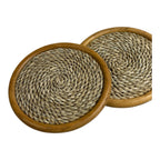 Vintage Natural Woven Seagrass & Wood Drink Coasters (4) - Martha Stewart Prop