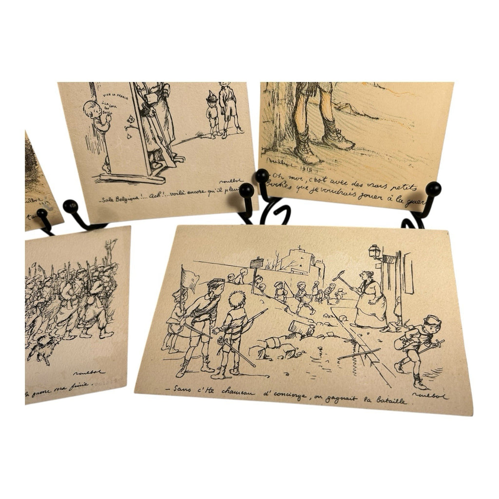 Antique WW1 World War One Set of 5 French Propaganda Post Cards - Unused