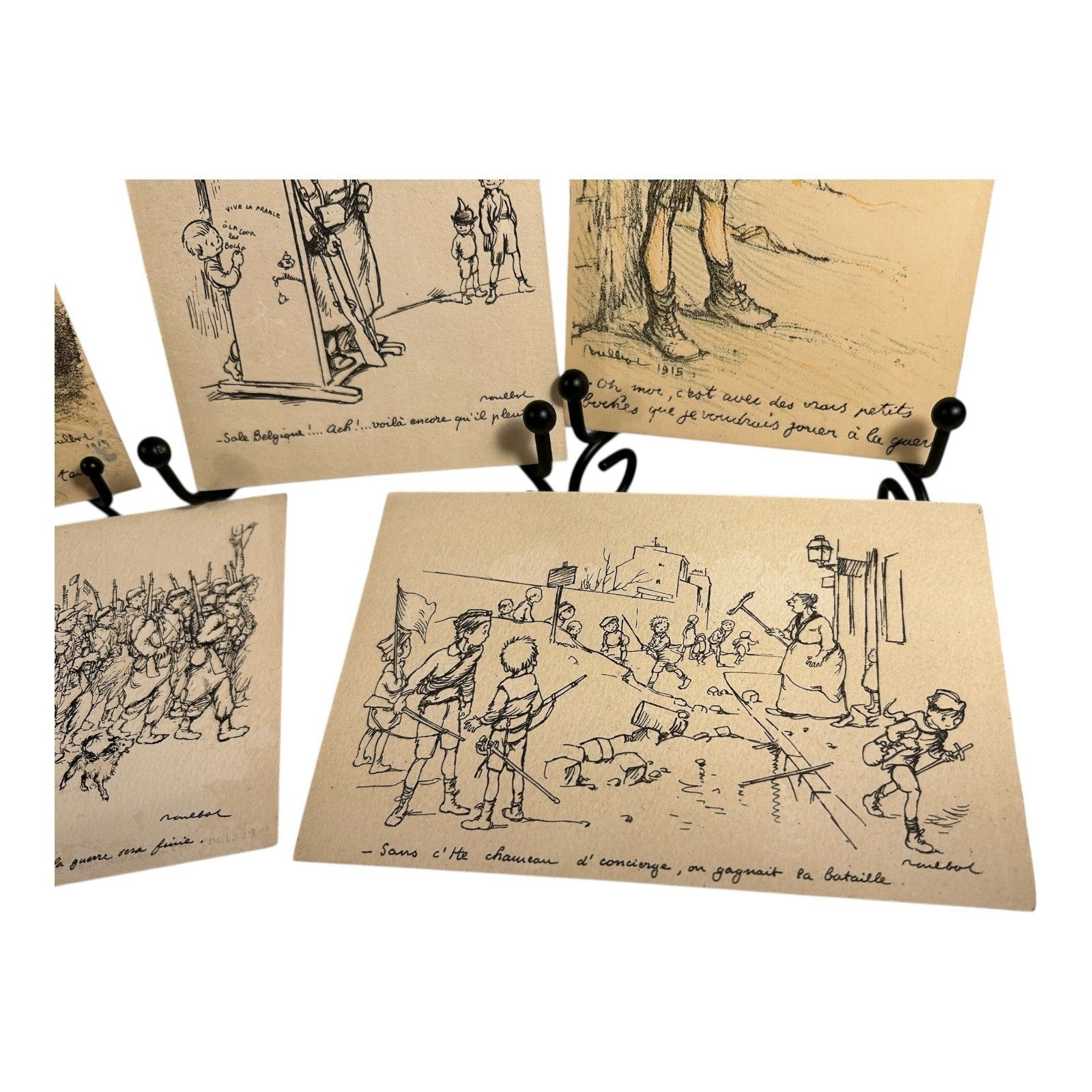 Antique WW1 World War One Set of 5 French Propaganda Post Cards - Unused