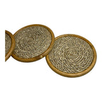 Vintage Natural Woven Seagrass & Wood Drink Coasters (4) - Martha Stewart Prop
