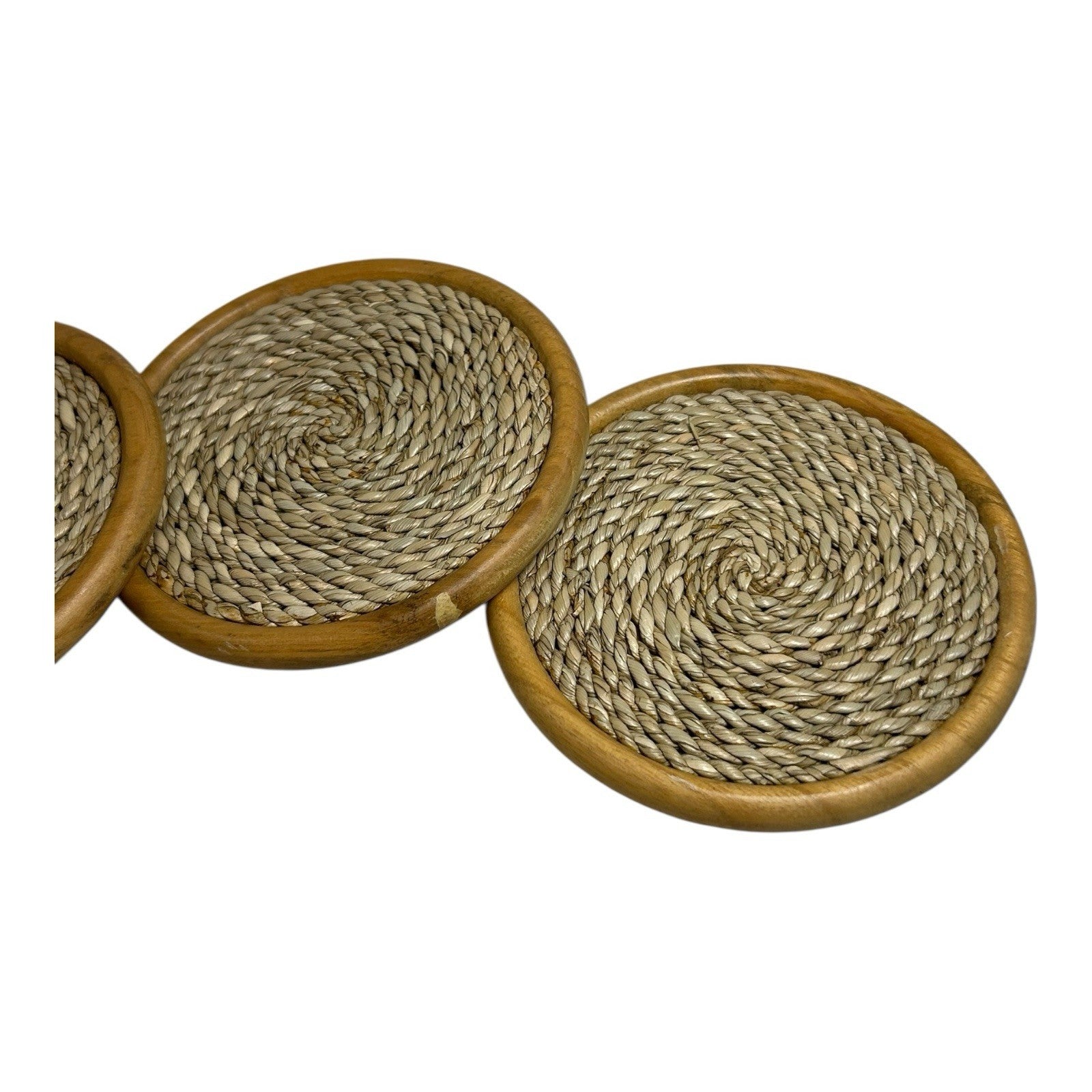 Vintage Natural Woven Seagrass & Wood Drink Coasters (4) - Martha Stewart Prop