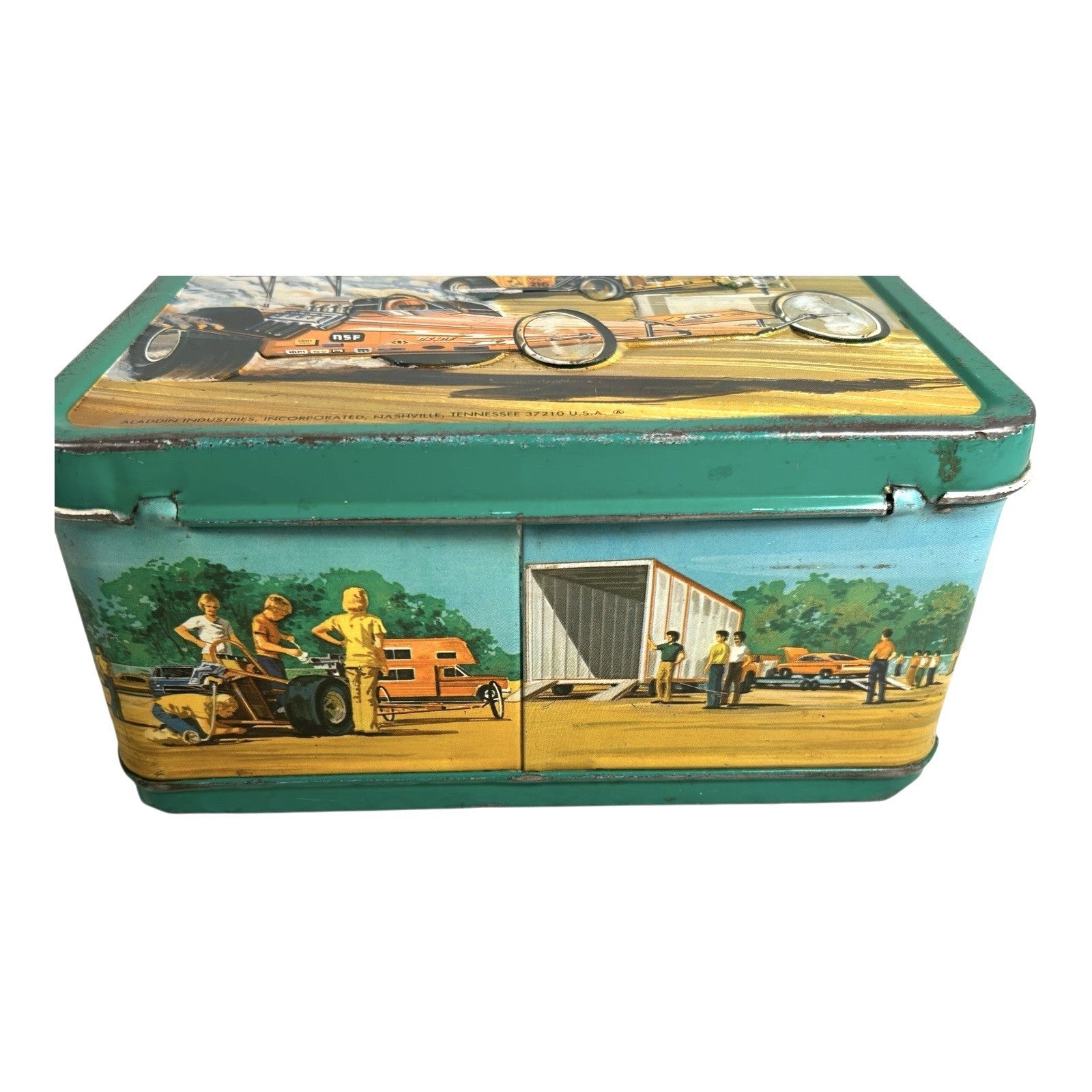 Vintage 1975 Aladdin Drag Strip Metal Lunchbox with Thermos