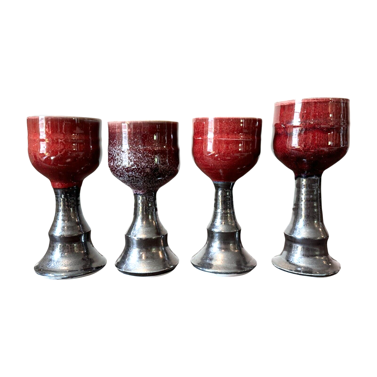 Vintage Set of 4 Signed Gerry Williams Studio Pottery Chalice Goblets -Red Glaze