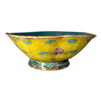 Antique Chinese Qing Dynasty Famille Rose Yellow Ground Footed Bowl